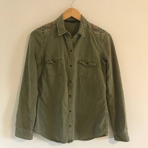 Olive Green Utility Jacket with Shoulder Detailing